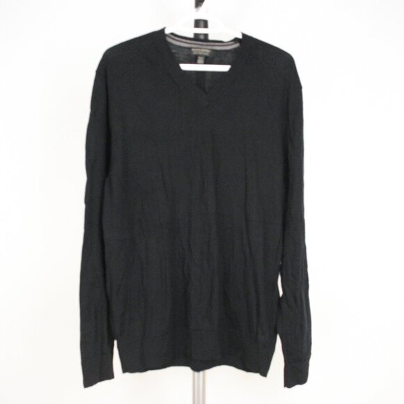Banana Republic 100% Merino Wool Black V-Neck Knit Pullover Sweater Sz XL Mens - Picture 2 of 10